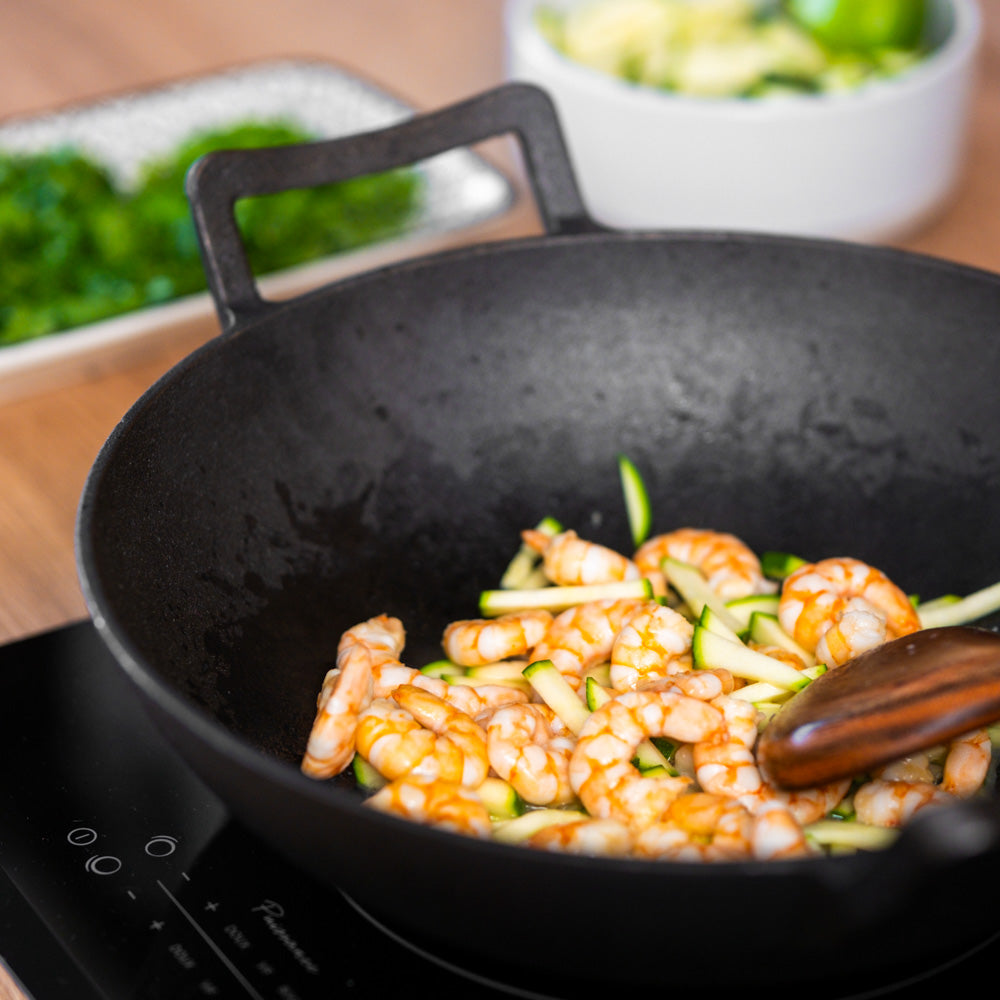 Wok Chinois Traditionnel en Fonte 32cm sans Manche - Cuisine Asiatique Authentique