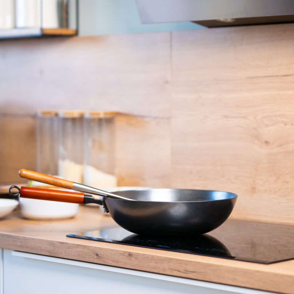 Wok Chinois Traditionnel en Acier Inox Anti-Adhésif - Tous Feux dont Induction