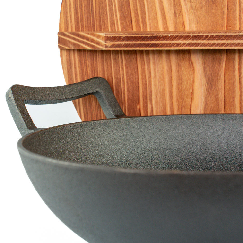 Wok Chinois Traditionnel en Fonte 32cm sans Manche - Cuisine Asiatique Authentique