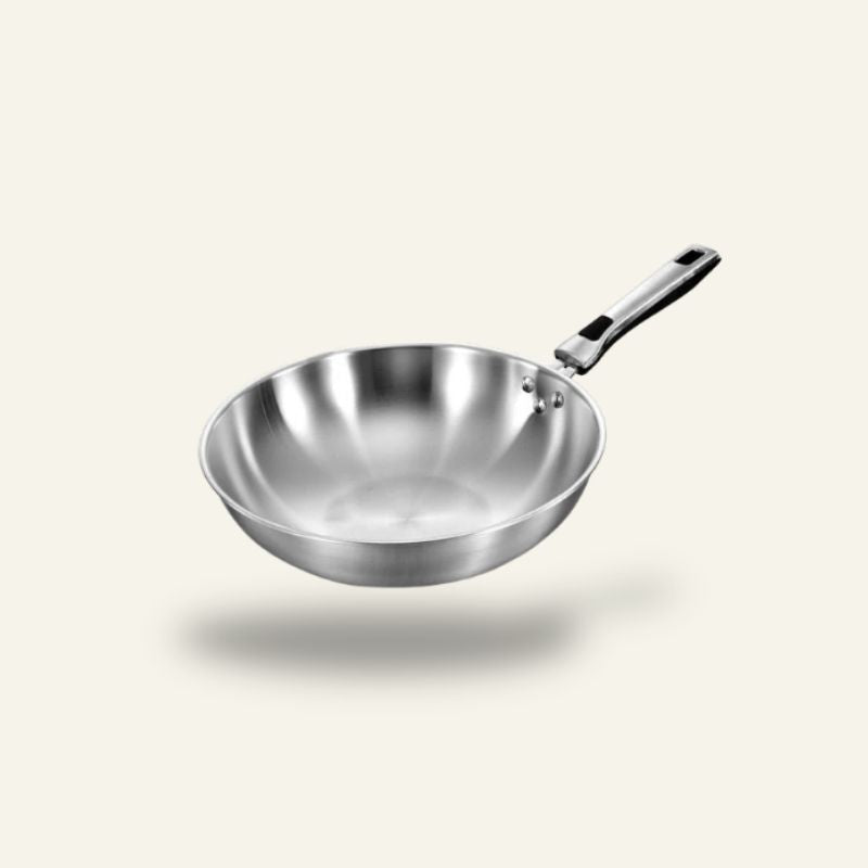 Wok Traditionnel Chinois Métalisé 30cm - Acier Inoxydable Cuisine Asiatique Induction