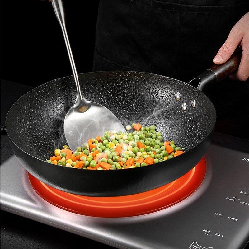 Wok Traditionnel Chinois Céramique 32cm - Anti-Adhésif Naturel Cuisine Asiatique