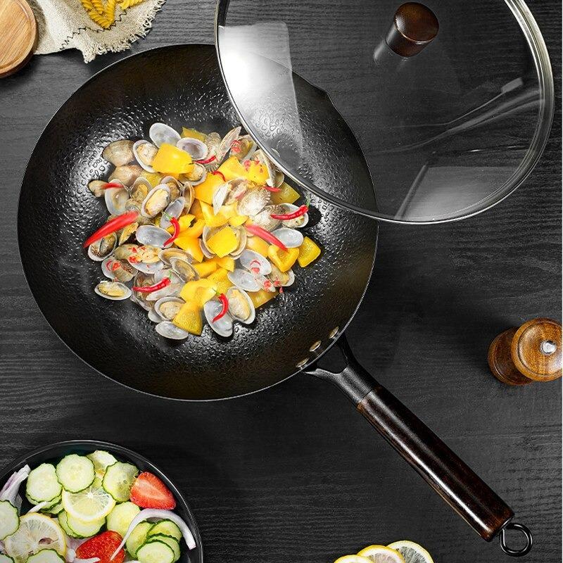 Wok Traditionnel Chinois Céramique 32cm - Anti-Adhésif Naturel Cuisine Asiatique
