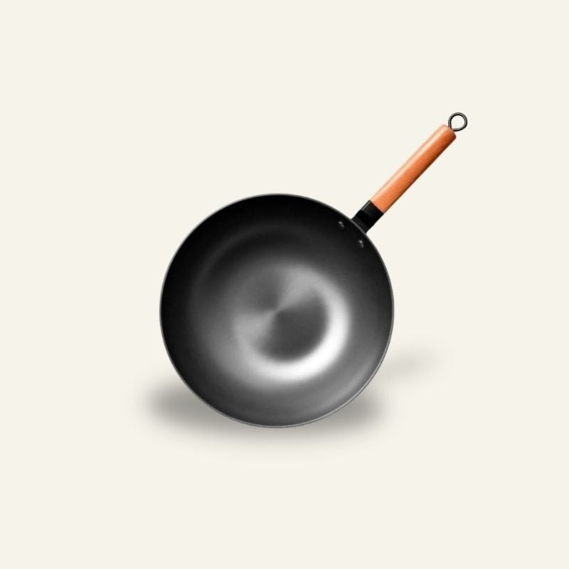 Wok Traditionnel Chinois Manche Cerisier 32cm - Compatible Tous Feux Vitrocéramique