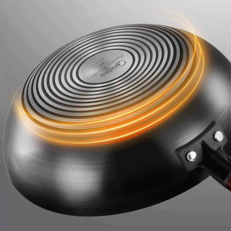 Wok Traditionnel Chinois Manche Cerisier 32cm - Compatible Tous Feux Vitrocéramique