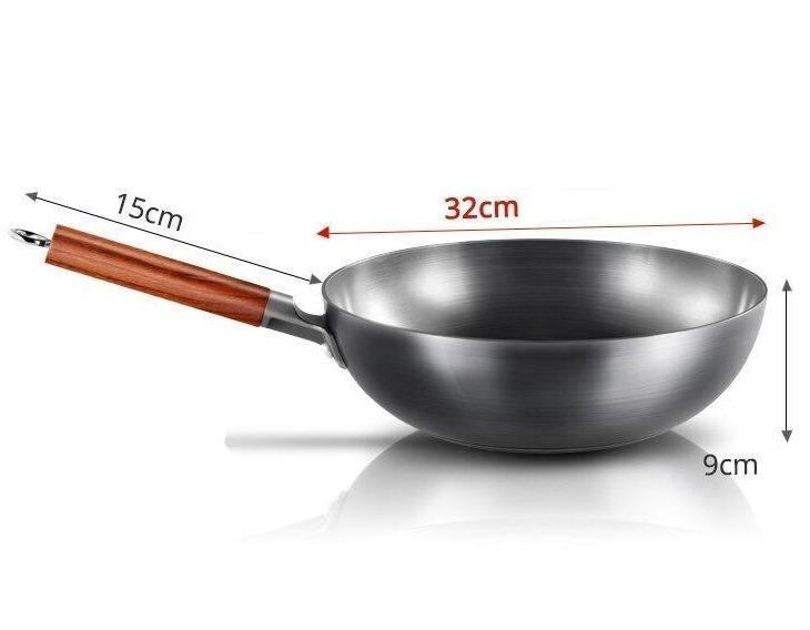 Wok Traditionnel Chinois Manche Cerisier 32cm - Compatible Tous Feux Vitrocéramique