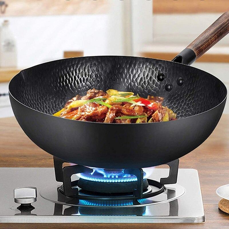 Wok Chinois Grand Format 32cm avec Couvercle Bois - Cuisine Traditionnelle Asiatique