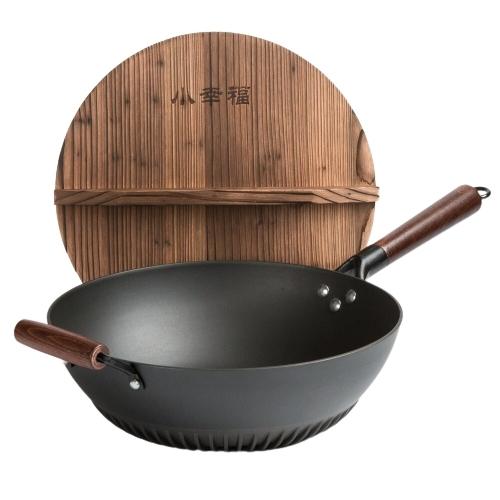 Wok Traditionnel Chinois en Fonte Manche Bois - Cuisson Asiatique Tous Feux Induction