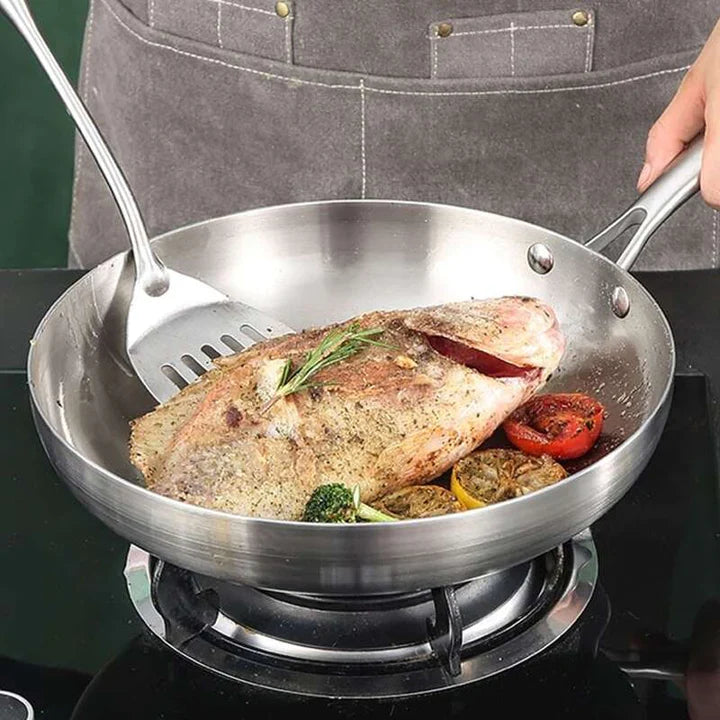 Wok Chinois Inox Traditionnel 34cm - Poignée Ergonomique Cuisine Asiatique